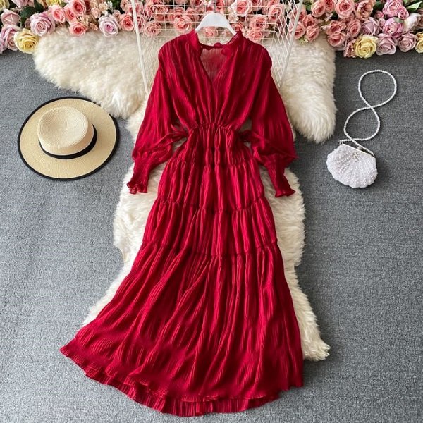Rsslyn Top Quality Maxi Dresses for Women Red Chiffon Dress Fashion Red Dress