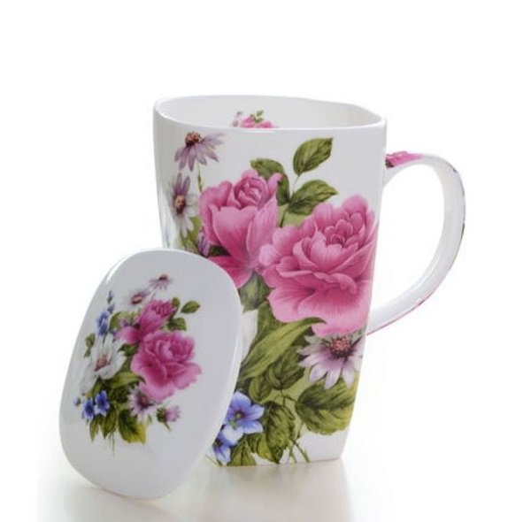 Rsslyn New Floral Large Cup Tea Cups Mothers Day Gift Soup Cups Porcelain Candy Jars with Lid