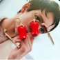 Rsslyn Runaway Large Rose Earrings Temperament Sweet Red Roses