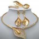 Rsslyn 4pcs/SET African Wedding Jewelry Set Dubai Gold Color Bridal Gift Calla Lily Flowers