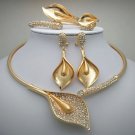 Rsslyn 4pcs/SET Jewelry Set Dubai Gold Bridal Gift for Women Calla Lily Pattern