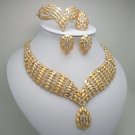 Rsslyn 4pcs/SET New Dubai Gold Jewelry Set for Women Hollow V-Pattern
