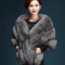 Rsslyn High-Quality Charming Gray Poncho for Women On Hand Winter Shawl Faux Fox Fur