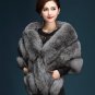 Rsslyn High-Quality Charming Gray Poncho for Women On Hand Winter Shawl Faux Fox Fur