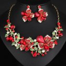 Rsslyn Ready for Shipping Christmas Jewelry Set Red Necklace Earrings Christmas Poinsettia Jewelry