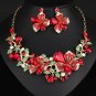 Rsslyn Ready for Shipping Christmas Jewelry Set Red Necklace Earrings Christmas Poinsettia Jewelry