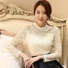 Rsslyn Ivory Cream Blouses for Women Stretchable Turtleneck Blouse Lacy Blouses