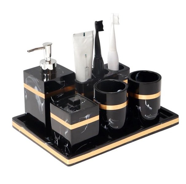 Rsslyn 5pcs/SET All Match Black Bathrooms for Male Houses Marble Material