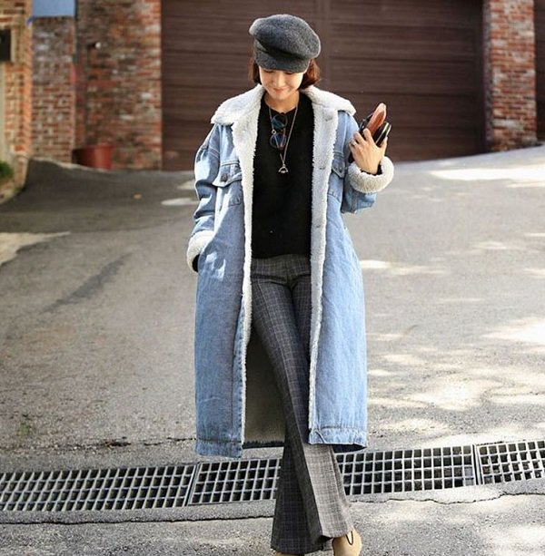 Rsslyn Ready to Ship Denim Jackets for Women Sherpa Lining Jackets Denim Trenchcoat Winter Jacket