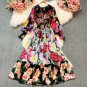 Multicolor Floral Dress Fashion Runway Long Sleeve Maxi Dress Women's elastic Waist Floral Print