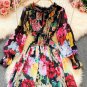 Multicolor Floral Dress Fashion Runway Long Sleeve Maxi Dress Women's elastic Waist Floral Print