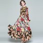 Rsslyn Luxury Style Printed Roses Chiffon Multicolor Fashion Trend Runway Long Sleeve Maxi Dress