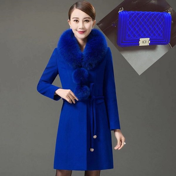 Rsslyn Top Quality Matching Set Royal Blue Coat and Bag Free CC Brooch