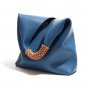Rsslyn Bamboo Handle Genuine Leather Bags for Women Luxury Style Blue Bags LMF24-474 Underarm Bags