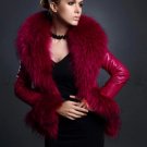Rsslyn Red Leather Jackets for Women with Faux Fur New Fashion Trend Crop Coats