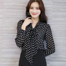 Rsslyn Office Woman High-Quality Black Blouse with Long Bow Tie Black Tees for Women