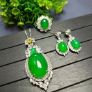 Rsslyn Genuine Chrysoprase Certified Jades Natural Jade Earrings Ring And Green Pendant Necklace