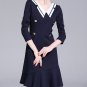 Rsslyn Preppy Navy Blue Dress for Women Sailor's Wife Dress with Golden Buttons