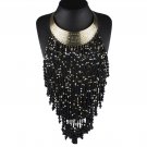 Rsslyn African Golden Collar Black Necklaces Chieftains Money Long Tassels Necklace for Women