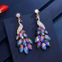 Rsslyn Sparkly Peacock Design Long Blue Earrings for Women