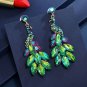 Rsslyn Sparkly Peacock Design Long Blue Earrings for Women