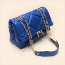 Rsslyn Special Offer Blue Leather Bags Golden Chain Medium Bag Plaid Handbags for Women