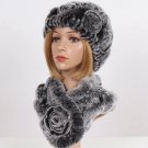 Rsslyn Gray Hat and Scarf Rose Design Matching Set Real