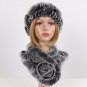 Rsslyn Gray Hat and Scarf Rose Design Matching Set Real