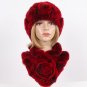 Rsslyn Red Rose Matching Set Scarf with Red Hat Real Mink and Real Fox Fur