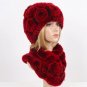 Rsslyn Red Rose Matching Set Scarf with Red Hat Real Mink and Real Fox Fur