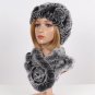 Rsslyn Red Rose Matching Set Scarf with Red Hat Real Mink and Real Fox Fur