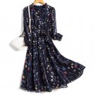 Rsslyn Navy Blue Maxi Dress Embroidery Floral Dress for Women