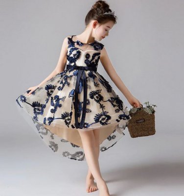 Rsslyn Navy Blue Formal Dress for Tween Girls Free Tiara