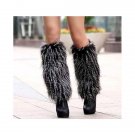 Rsslyn Fashion Trend Black Fur Leg Warmers Black Boot Covers