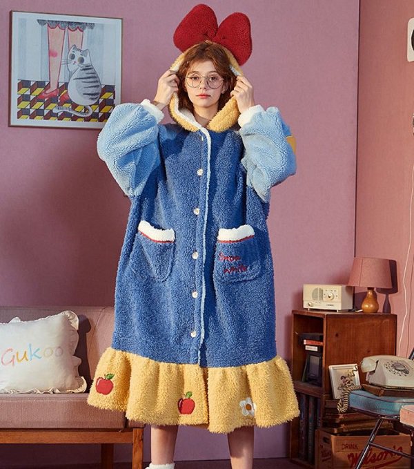Rsslyn Cute Snow White Pajama for Women and Girls Princess Sleeping Clothes Coral Fleece