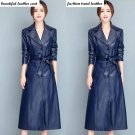 Rsslyn Fashion Navy Blue Leather Jackets for Women New Leather Dress for Women
