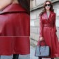 Rsslyn Red Wine Red Leather Jackets for Women Long Trench Coats