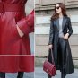 Rsslyn Red Wine Red Leather Jackets for Women Long Trench Coats