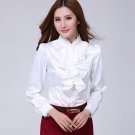 Rsslyn White Blouses for Women Ruffled Tops for Women Faux Silk Tees Office Blouses