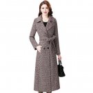 Rsslyn New Herringbone Pattern Multicolor Trench Coats Burgundy Overcoats for Women