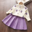Rsslyn 2pcs/SET Purple Grapes Lavander Dress for Girls Spring and Fall Season Outfit