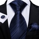 Rsslyn Sleek Navy Blue Necktie Set for Men and Boys 3pcs/SET Cufflink Handkerchief
