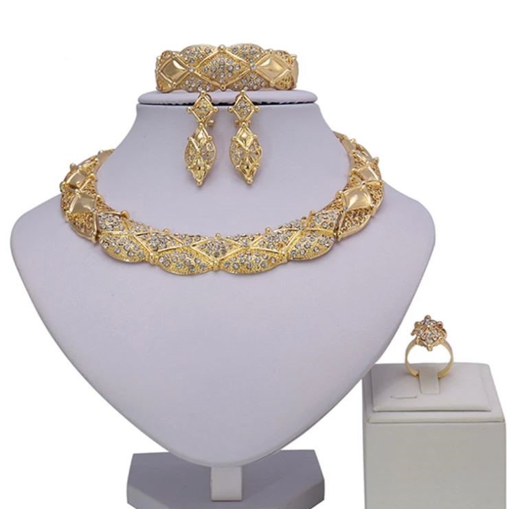 Rsslyn 4pcs/Set Birthday Gift Mothers Day Gift Golden Jewelry Set Dubai Gold Style