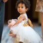 Rsslyn SALE Christening Dress White Dress for Newborn Baby Girls with Detachable Golden Bow