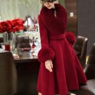 Rsslyn Red Coats Luxury Wool Real Fox Fur Red Overcoats Red Trench Coats New Winter Dress LMF24-22