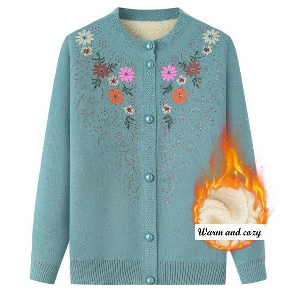 Rsslyn Thicker Fleece Lining Warm Plus Size Sweaters Blue Cardigan for Women