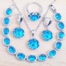 Rsslyn 4pcs/SET Classic 925 Silver Jewelry Set For Women Matching Set Blue Crystal