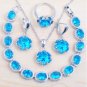 Rsslyn 4pcs/SET Classic 925 Silver Jewelry Set For Women Matching Set Blue Crystal