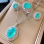 Rsslyn 4pcs/SET 100% Solid 925 Sterling Silver Paraiba Tourmaline Gemstone Pendant