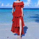 Rsslyn Runaway Dress Fashion Maxi Dresses with Long Side Slit Fashion Red Tiered Dresses